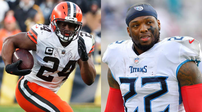 Cleveland Browns running back Nick Chubb and Tennessee Titans back Derrick Henry